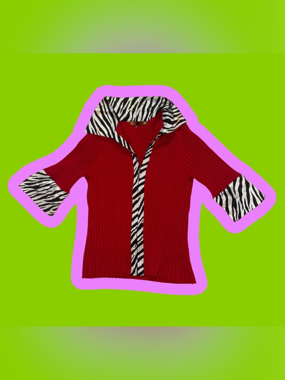 Belldini Red Ribbed Top with Zebra-Print Trim
